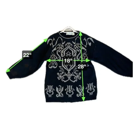 VINTAGE Shenanigans Black and White Patterned Sweater SZ M - Picture 5 of 6